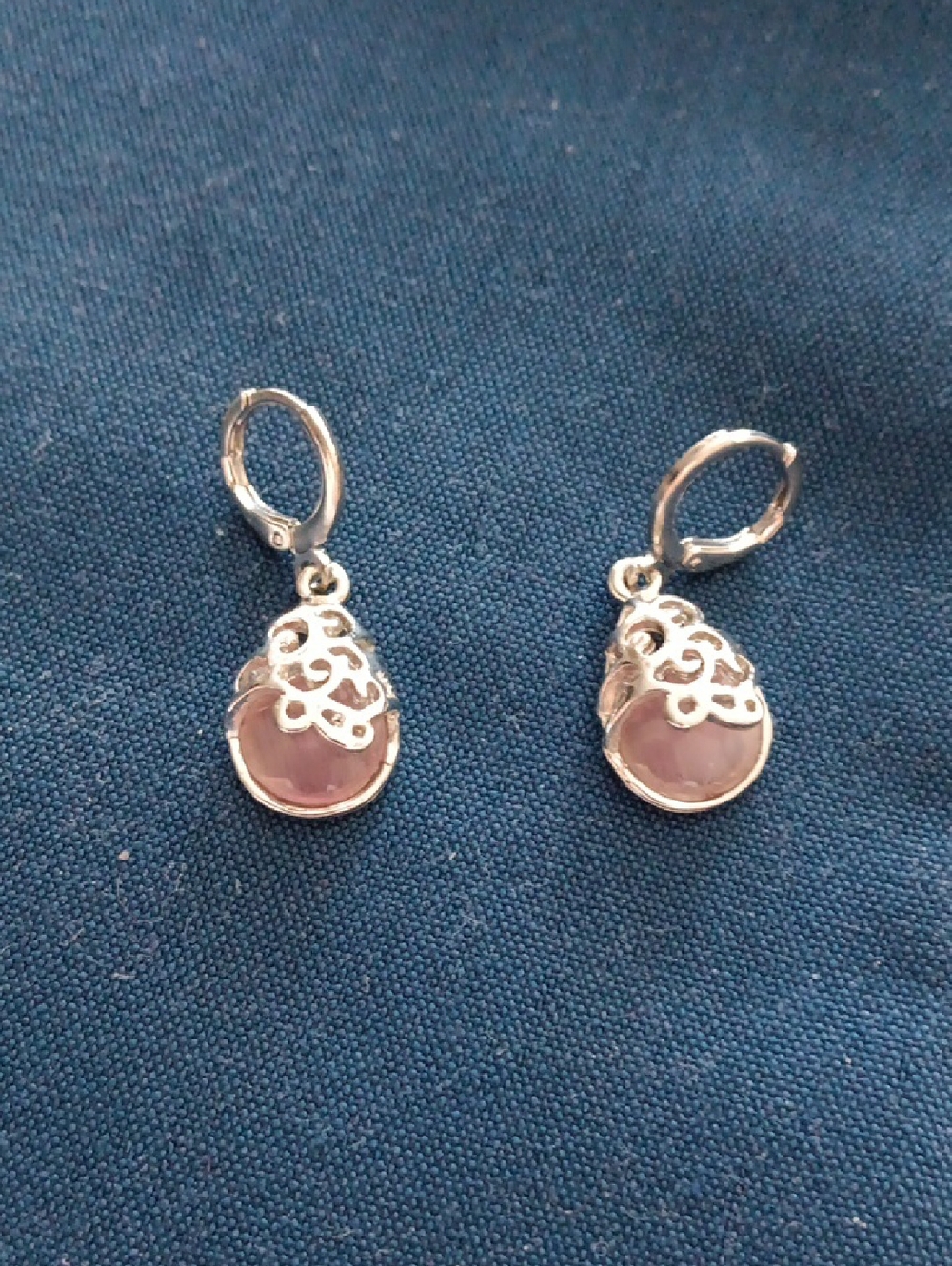 Silver Drop Earrings with Pink Gemstone Accent